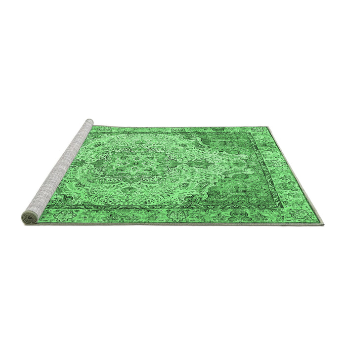 Sideview of Machine Washable Persian Emerald Green Traditional Area Rugs, wshtr3175emgrn