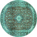 Round Machine Washable Persian Turquoise Traditional Area Rugs, wshtr3176turq