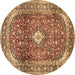 Round Machine Washable Persian Brown Traditional Rug, wshtr3176brn