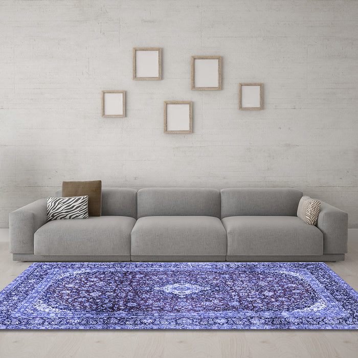 Machine Washable Persian Blue Traditional Rug in a Living Room, wshtr3176blu