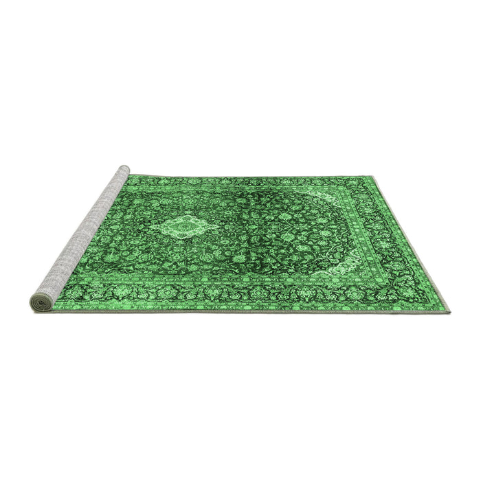 Sideview of Machine Washable Persian Emerald Green Traditional Area Rugs, wshtr3176emgrn