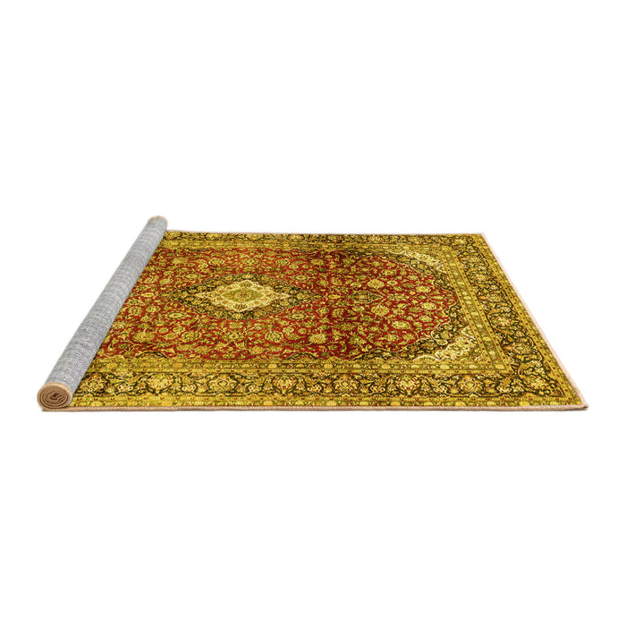 Sideview of Machine Washable Persian Yellow Traditional Rug, wshtr3176yw