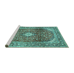 Sideview of Machine Washable Persian Turquoise Traditional Area Rugs, wshtr3176turq