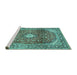 Sideview of Machine Washable Persian Turquoise Traditional Area Rugs, wshtr3176turq