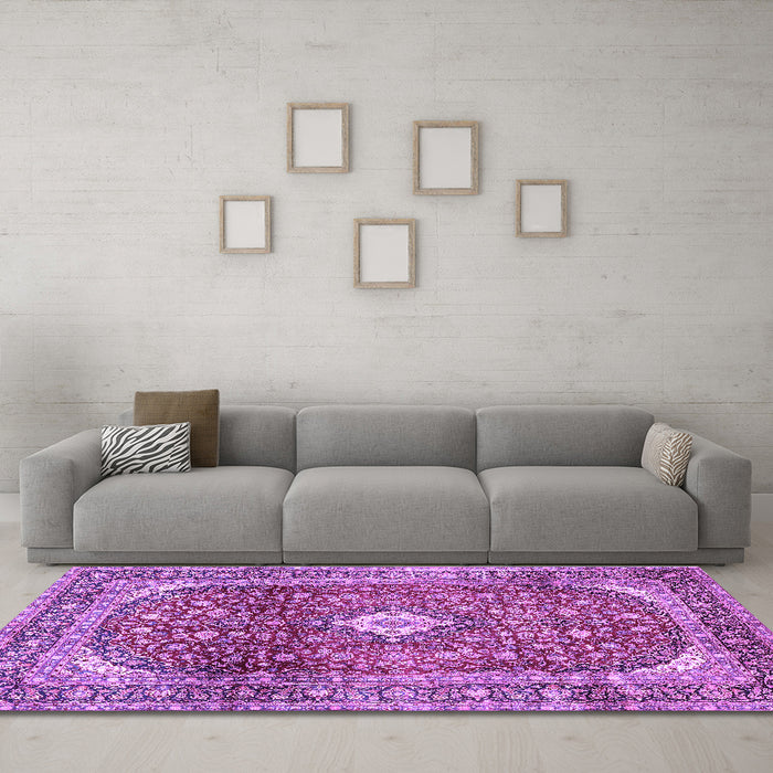 Machine Washable Persian Purple Traditional Area Rugs in a Living Room, wshtr3176pur