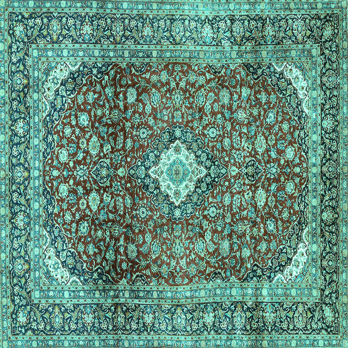 Square Machine Washable Persian Turquoise Traditional Area Rugs, wshtr3176turq