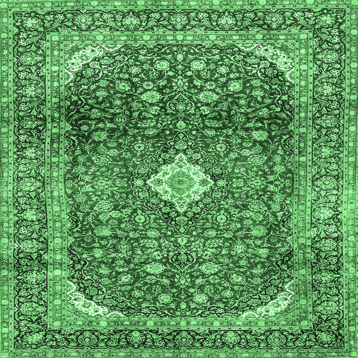 Square Machine Washable Persian Emerald Green Traditional Area Rugs, wshtr3176emgrn