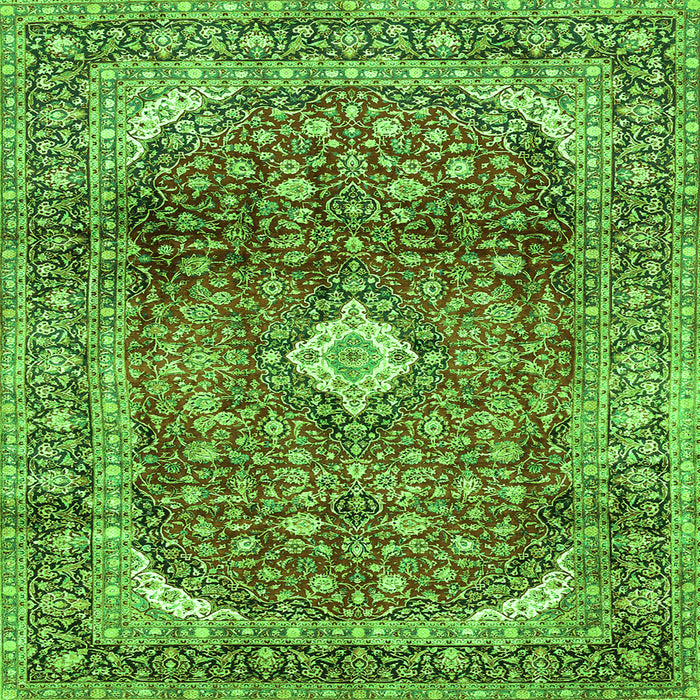 Round Machine Washable Persian Green Traditional Area Rugs, wshtr3176grn