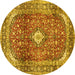 Round Machine Washable Persian Yellow Traditional Rug, wshtr3176yw