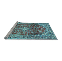 Sideview of Machine Washable Persian Light Blue Traditional Rug, wshtr3176lblu