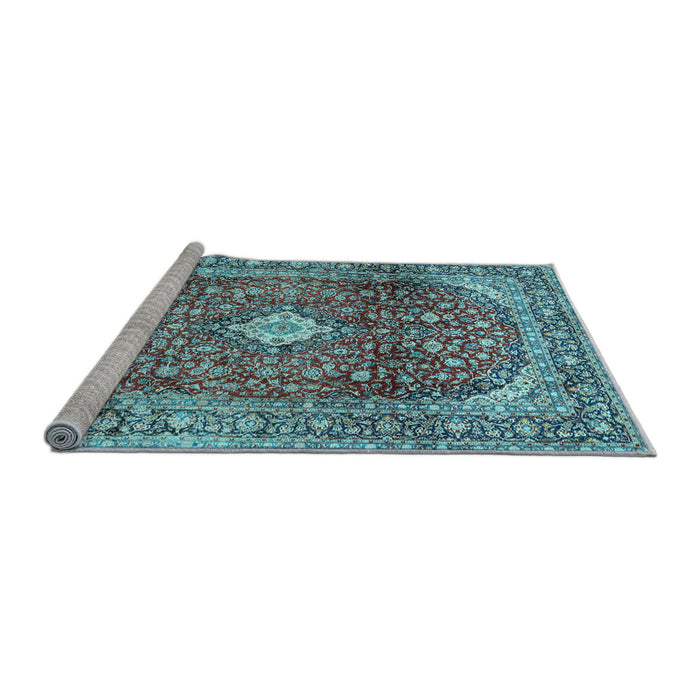Sideview of Machine Washable Persian Light Blue Traditional Rug, wshtr3176lblu
