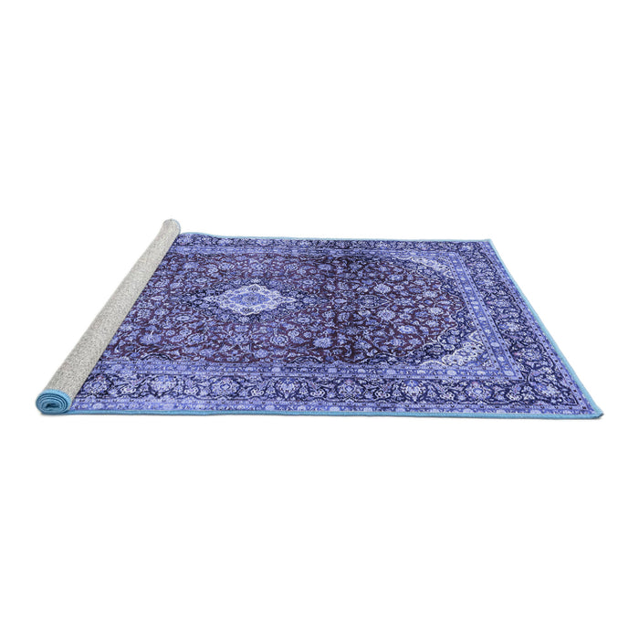 Sideview of Machine Washable Persian Blue Traditional Rug, wshtr3176blu