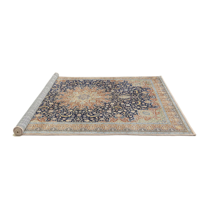 Sideview of Machine Washable Traditional Desert Sand Beige Rug, wshtr3177