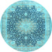 Round Medallion Light Blue Traditional Rug, tr3177lblu