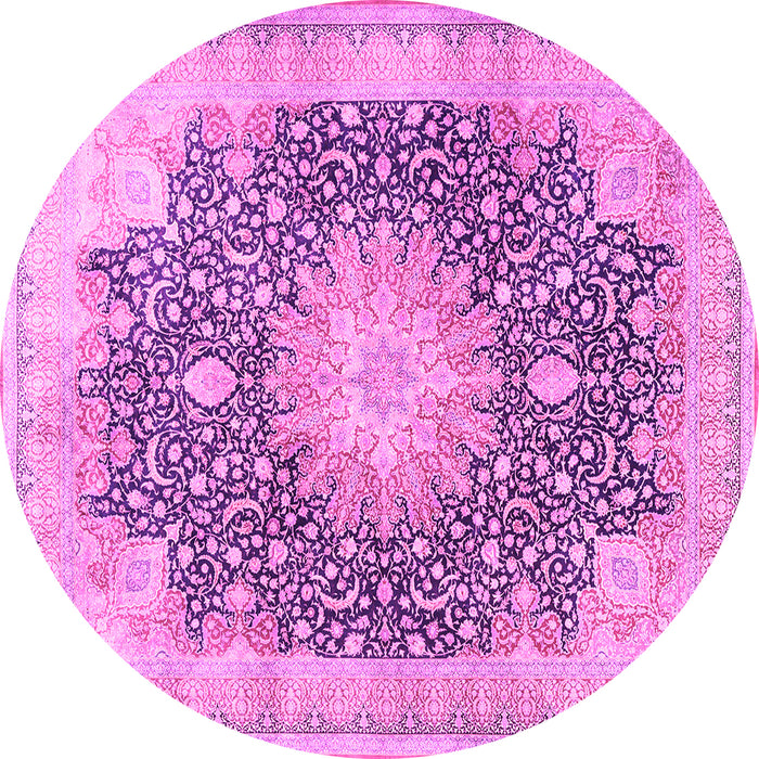 Round Machine Washable Medallion Pink Traditional Rug, wshtr3177pnk