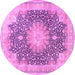 Round Machine Washable Medallion Pink Traditional Rug, wshtr3177pnk