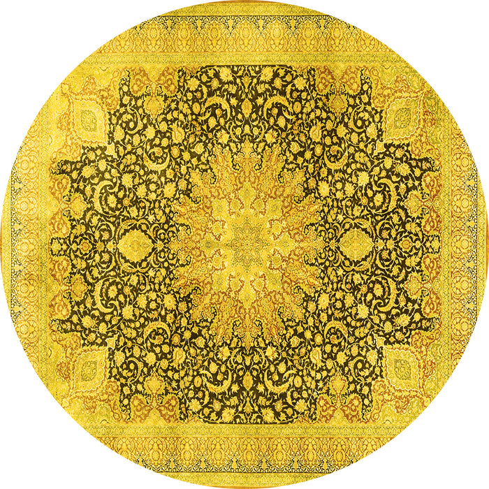 Round Medallion Yellow Traditional Rug, tr3177yw