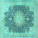 Square Machine Washable Medallion Turquoise Traditional Area Rugs, wshtr3177turq