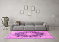 Machine Washable Medallion Pink Traditional Rug, wshtr3177pnk