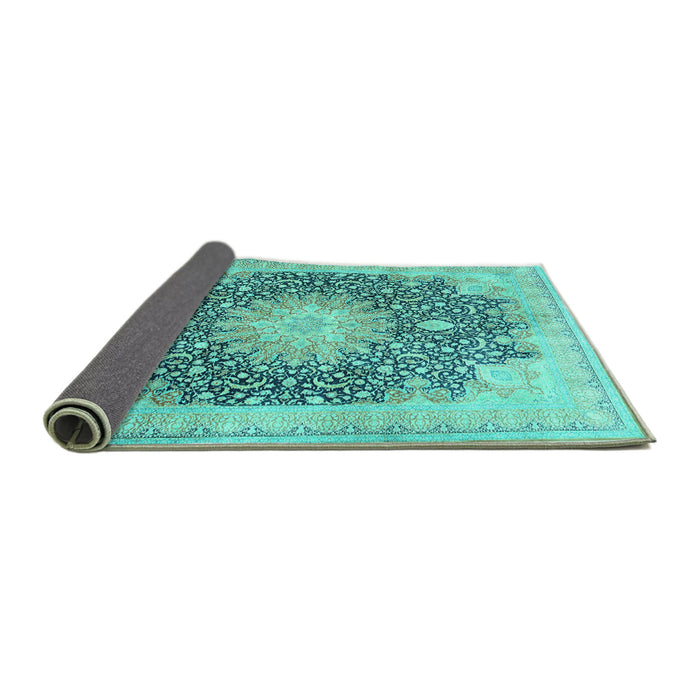 Sideview of Medallion Turquoise Traditional Rug, tr3177turq