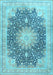 Machine Washable Medallion Light Blue Traditional Rug, wshtr3177lblu