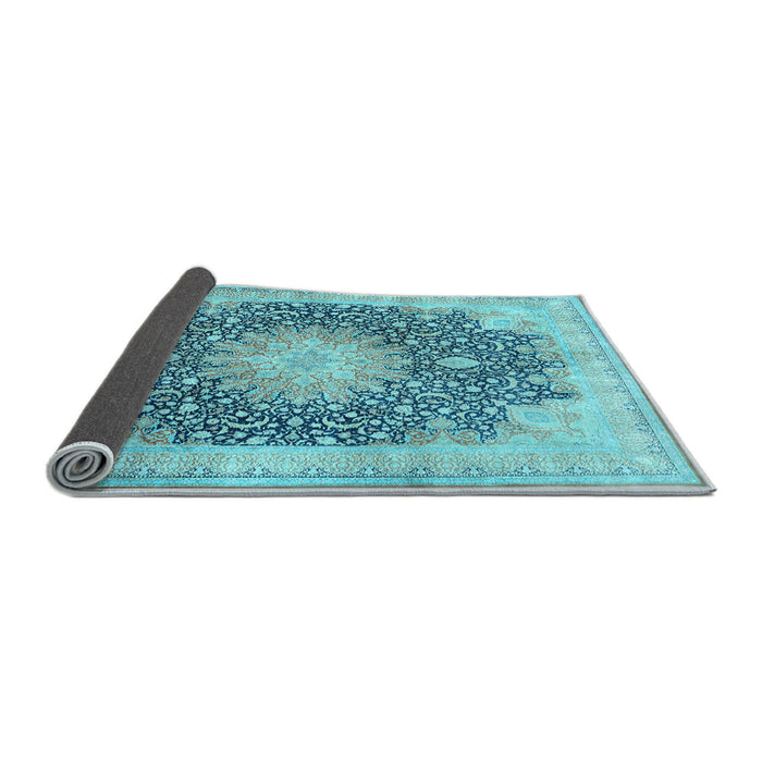 Sideview of Medallion Light Blue Traditional Rug, tr3177lblu