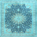 Square Machine Washable Medallion Light Blue Traditional Rug, wshtr3177lblu