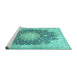 Sideview of Machine Washable Medallion Turquoise Traditional Area Rugs, wshtr3177turq