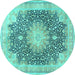 Round Machine Washable Medallion Turquoise Traditional Area Rugs, wshtr3177turq