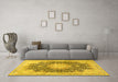 Machine Washable Medallion Yellow Traditional Rug in a Living Room, wshtr3177yw