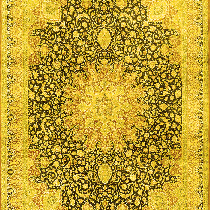Machine Washable Medallion Yellow Traditional Rug, wshtr3177yw
