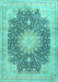 Machine Washable Medallion Turquoise Traditional Area Rugs, wshtr3177turq