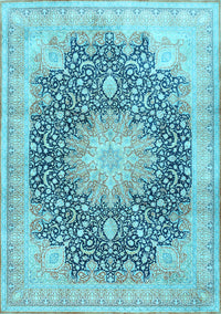 Medallion Light Blue Traditional Rug, tr3177lblu