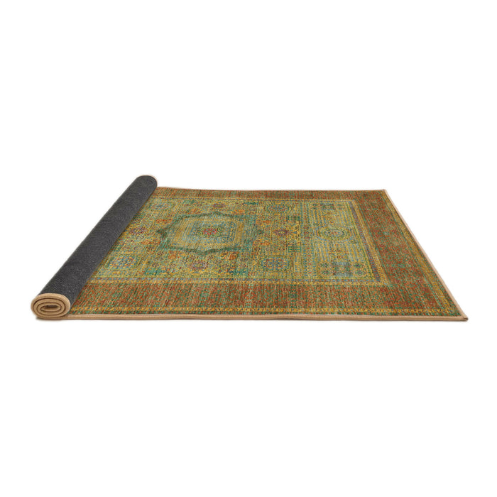 Sideview of Traditional Copper Green Medallion Rug, tr3178