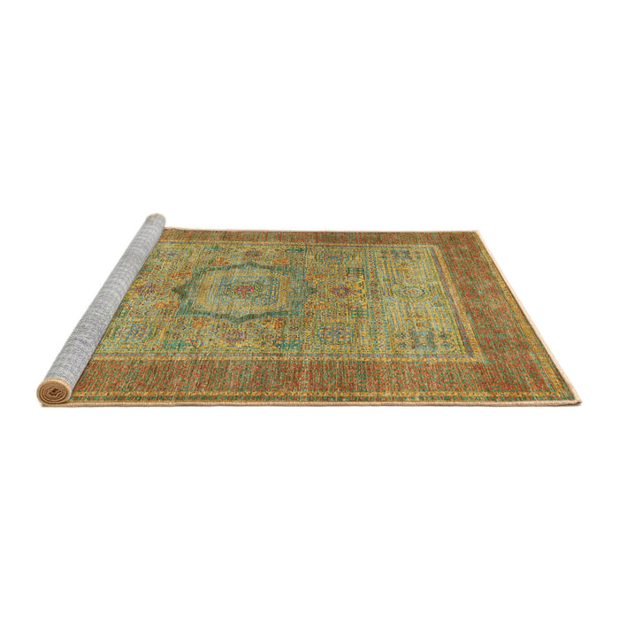 Sideview of Machine Washable Traditional Brass Green Rug, wshtr3178