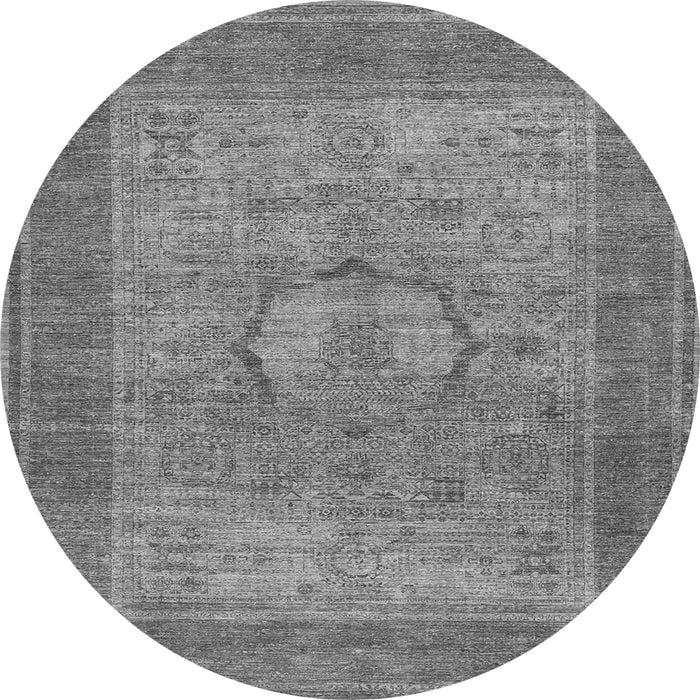Machine Washable Medallion Gray Traditional Rug, wshtr3178gry