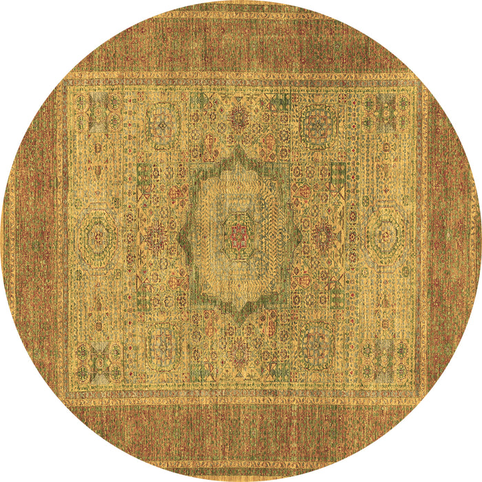 Round Machine Washable Medallion Brown Traditional Rug, wshtr3178brn