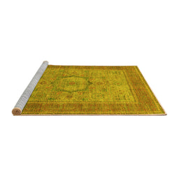 Sideview of Machine Washable Medallion Yellow Traditional Rug, wshtr3178yw