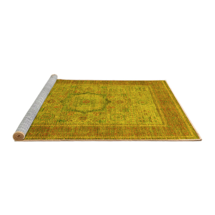 Sideview of Machine Washable Medallion Yellow Traditional Rug, wshtr3178yw