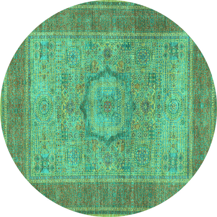 Round Machine Washable Medallion Turquoise Traditional Area Rugs, wshtr3178turq