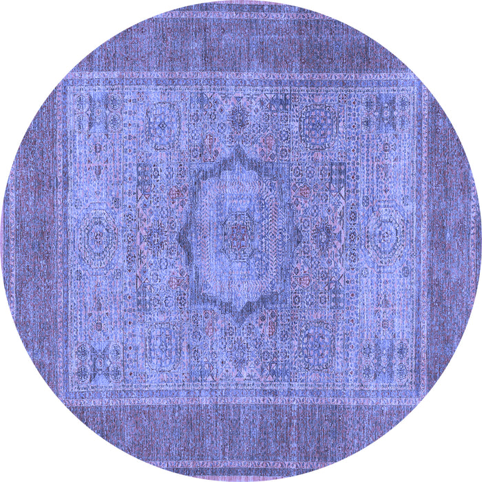 Round Machine Washable Medallion Blue Traditional Rug, wshtr3178blu