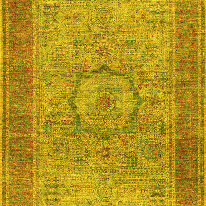 Machine Washable Medallion Yellow Traditional Rug, wshtr3178yw