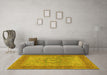 Machine Washable Medallion Yellow Traditional Rug in a Living Room, wshtr3178yw