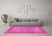 Machine Washable Medallion Pink Traditional Rug in a Living Room, wshtr3178pnk