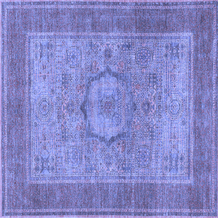 Square Machine Washable Medallion Blue Traditional Rug, wshtr3178blu