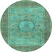 Round Medallion Light Blue Traditional Rug, tr3178lblu