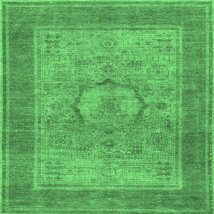 Square Machine Washable Medallion Emerald Green Traditional Area Rugs, wshtr3178emgrn