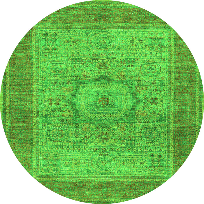 Square Medallion Green Traditional Rug, tr3178grn