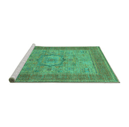 Sideview of Machine Washable Medallion Turquoise Traditional Area Rugs, wshtr3178turq