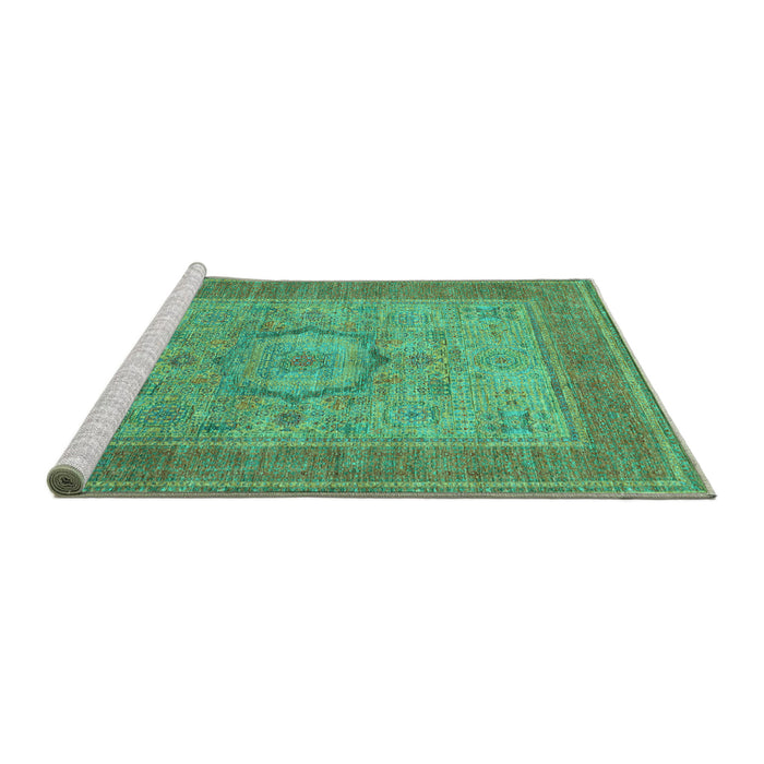 Sideview of Machine Washable Medallion Turquoise Traditional Area Rugs, wshtr3178turq